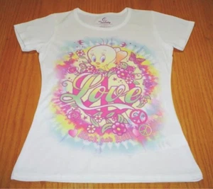 New Tweety Bird Tie Dyed Love Peace Shirt Top Jr Womans Teen Girls 14/16 - Picture 1 of 3