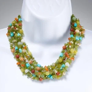 Gemstone Hardstone Turquoise Multi Strand Torsade Necklace 925 Clasp VTG - Bild 1 von 5