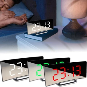 Electric Alarm Clock for Bedrooms Digital Clock Curved Design LED Clock Modern - Picture 1 of 12