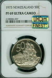 1973 NEW ZEALAND 50 CENTS NGC PF69 UCAM MAC ULTRA HEAVY CAM & FINEST SPOTLESS * - Picture 1 of 4
