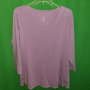 1068) NWT J JILL large tall Forward Seam Tee purple cotton 3/4 sleeve new LT - Picture 1 of 7