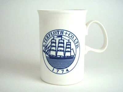 B. TERFLOTH & CO. White and Blue Coffee Cup Mug Made in Scotland Trade Shipping - Image 1 of 4