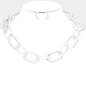 Juego de collar y pendientes de plata mate perforada con eslabón transparente - Imagen 1 de 2