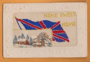 Embroidered Silk- WW1- Home Seet Home - Flag. Postcard. - Foto 1 di 1