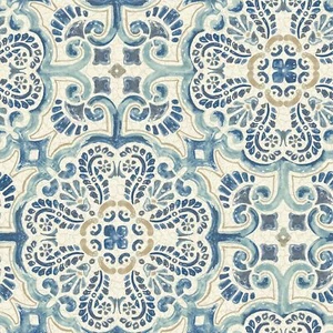 NuWallpaper NU2235 Florentine Tile Peel & Stick Wallpaper, Blue - Picture 1 of 4