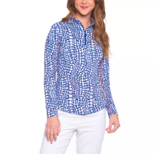 NWT Ladies IBKUL CARIE DENIM Long Sleeve Mock Golf Shirt XS S M L XL & XXL - Picture 1 of 1