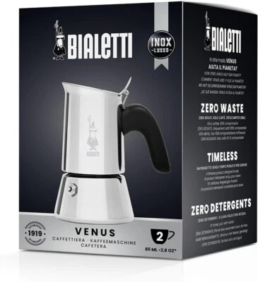 Bialetti Venus 2 Cup Stainless Steel Stovetop Coffee Maker Moka Pot FREE EXPRESS - image 1 of 4