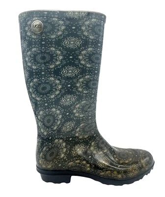 Botas de chuva femininas UGG de borracha biqueira redonda azul paisley tamanho EUA 10 - Imagem 1 de 4