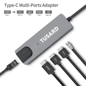 5 in 1 USB-C Adapter with 4K HDMI, Gigabit Ethernet, and 60W PD Charging Support - Picture 1 of 7