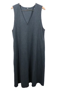 Uniqlo Brushed Jersey Sleeveless Dress Gray V-neck Pockets Mindi Women's Medium - Picture 1 of 12