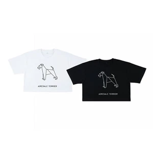 T-shirt Crop corta larga DONNA ORIGAMI DOG AIREDALE TERRIER cane DSHIRT - Picture 1 of 5