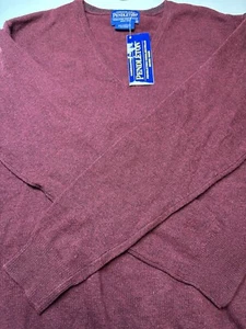 Pendleton Sweater Mens Small Maroon 100% Lambs Wool Long Sleeve Pullover V-Neck - Picture 1 of 8