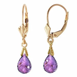 4.5 Carat 14K Solid Yellow Gold Leverback Earrings Briolette Amethyst - Picture 1 of 3