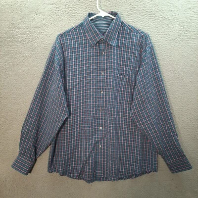 Bugatchi Uomo Shirt Adult Large Blue Pink Plaid Casual Button Up Preppy Mens - Image 1 of 4