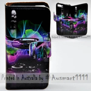 For Sony Xperia Series - Neon Car Theme Print Wallet Mobile Phone Case Cover - Picture 1 of 3