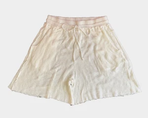 FREE PEOPLE MOVEMENT WHITE HIGH WAISTED RAW EDGE COTTON KNIT SHORTS Sz L - Picture 1 of 8