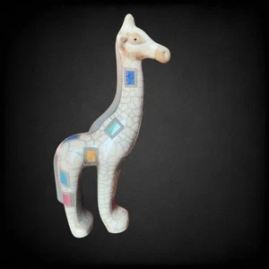 Vintage Raku Pottery Giraffe Statue 12" Crackle Glaze Mid Century Modern Decor - Picture 1 of 13