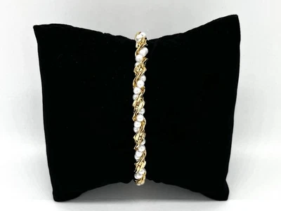 Modeschmuck Armband, Vergoldet, Perlen, 19 cm lang, 5,5 mm breit, Karabiner - Bild 1 von 2