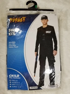 Spirit Halloween Swat Kit Costume with Vest Hat & Pouch Size Child Large 12-14 - Image 1 of 2