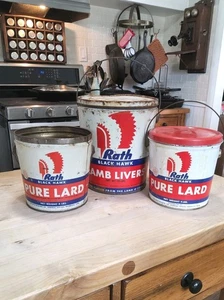 Vintage Rath Packing Co. Waterloo, Iowa Dosen ~ Lamm Leber & Schmalz ~ 4 & 10 Pfund Dosen - Bild 1 von 21