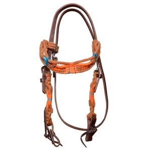 HILASON Cactus Western Wool Headstall Tack Turquoise & Brown | Horse Leather - Picture 1 of 2