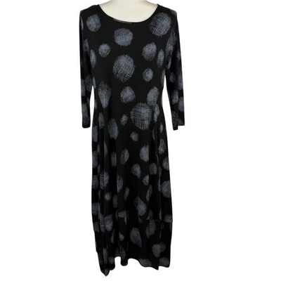 Comfy USA Dress Size M Lagenlook Chic Artsy Asymmetric Bubble Hem Stretch Black - Image 1 of 4