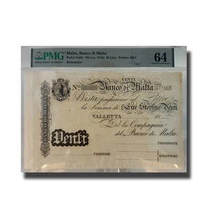 1810 Malta, Banco Di Malta 20 Lire Pick S163r PMG64  - Picture 1 of 3