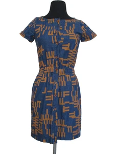 Anthropologie Dusen Dusen Shirt Dress Size 2 Women Blue Denim Brown Print - Picture 1 of 5