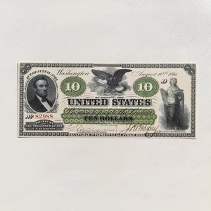 10 Dollars 1861 Boston Demand Note Greenback Reproduction Banknote Fr US# 8 - Picture 1 of 4