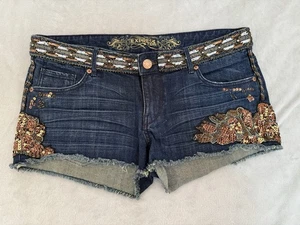 Express blau Denim Festival kurze Shorts Größe 10 Pailletten Perlen Bogo sexy swifty - Bild 1 von 24