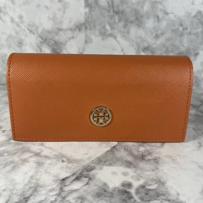 Estuche para gafas de sol Tory Burch naranja con logotipo dorado  Foto 1 de 4
