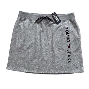 Tommy Hilfiger Jeans NEW Large Skirt Mini Grey Spellout Logo Athletic Casual - Picture 1 of 10