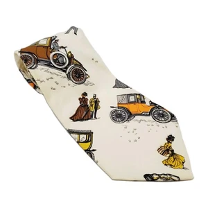 The Dimension Shop Necktie Cream Vintage Autos Theme Men's Cotton Neck Tie - Picture 1 of 6
