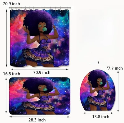 Conjunto de cortina de chuveiro 3 peças afro-americana menina preta para decoração de banheiro meninas NOVO - Imagem 1 de 3