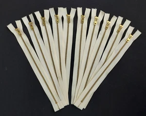 Talon 9" Brass Zipper #4 ~LOT of 10 ~Closed end~ Beige/PFD ~ USA Vintage - Picture 1 of 3