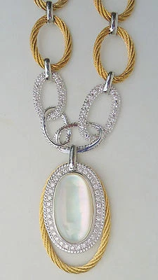 NUEVO $2995 Alor Diamante Madreperla Colgante Collar 18" Oro 18K Acero Inoxidable Foto 1 de 4