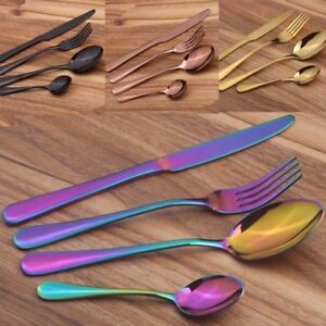 4Pcs/set Stainless Steel Black Gold Cutlery Dinnerware Knife Fork Spoon Dinner