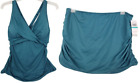 Jantzen Tankini 2 Piece Set Size 16 X-Back Top Shirred Skirted Bottom Teal NWT
