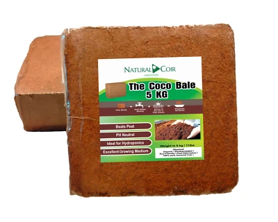 Turba de coco - Bloque de fibra de coco premium de 5 kg/11 libras, se expande a 17 galones Foto 1 de 4