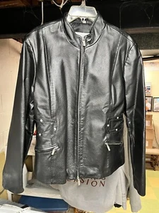 Pamela McCoy Black Leather Moto Jacket Size Large  - Picture 1 of 7