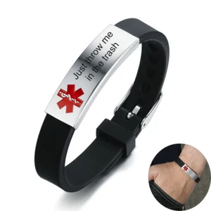 Just throw me in the trash Medical Alert ID Bracelet Adjustable Silicone Band - Picture 1 of 21