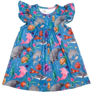 Manatee Short Sleeve Round Neck Cotton / Spandex Girls Dress, 2T-7Y - Picture 1 of 1