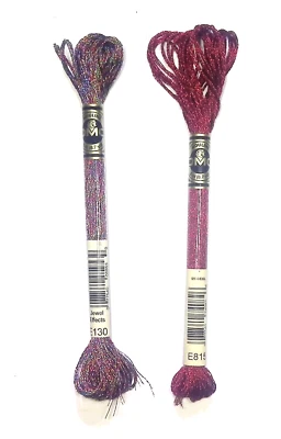 VINTAGE DMC JEWEL EFFECTS FLOSS LOT OF 2 EMBROIDERY SKEINS MULTICOLOR, RED - Image 1 of 4