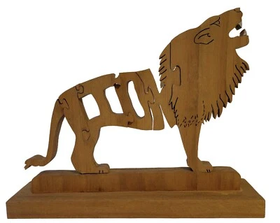 Quebra-cabeça de madeira feito à mão leão serra de rolar recorte com suporte SE TX artista Rick - Imagem 1 de 4