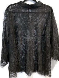 Blusa top camisa de encaje negra talla 24 ELLOS para mujer manga 3/4 agujero de llave trasero - Imagen 1 de 6