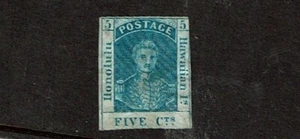 1857 U.S. Hawaii King Kamehameha III  5c Blue Thin Wove Paper Sc#8 Used RARE! - Picture 1 of 2