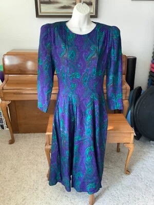 Betsy’s Things VINTAGE 80's Jeweltone DRESS Paisley Size 13/14 Shoulder Pads - Image 1 of 4
