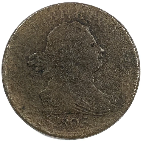 1805 United States Draped Bust Half Cent - XF - Pitting - Small 5 - Stemless Cover