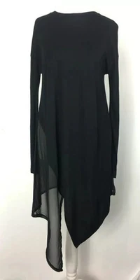 New Label Lab Long Tunic Top 6/8UK Ranch Black Sheer Panel Lagenlook Gothic - Image 1 of 4
