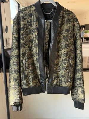 Just Cavalli Gold Black Leather Trim Bomber Jacket Made in Italy Size 54 XL - Image 1 of 4